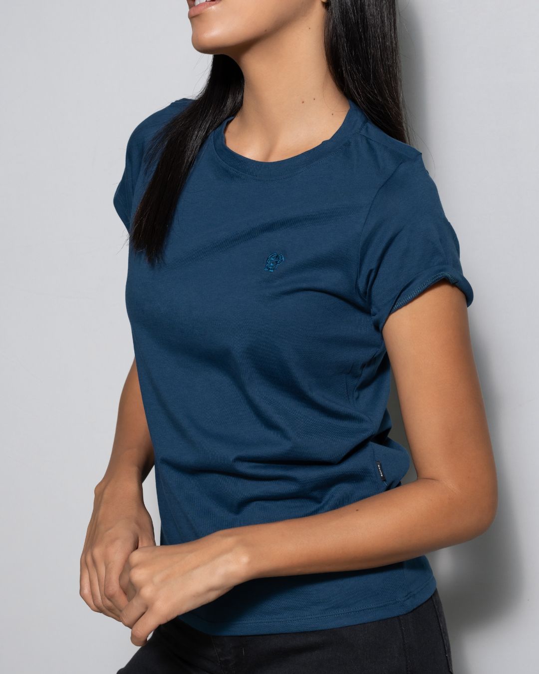 Playera Antimanchas Azul Logo Azul Mujer