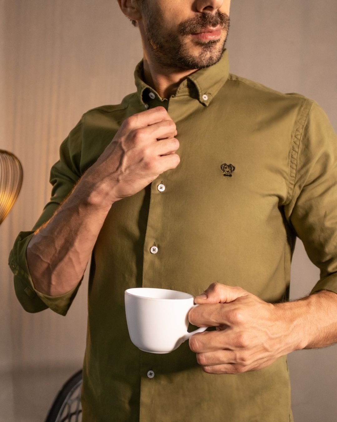 Camisa Antimanchas Oxford Verde Militar - Talla Regular