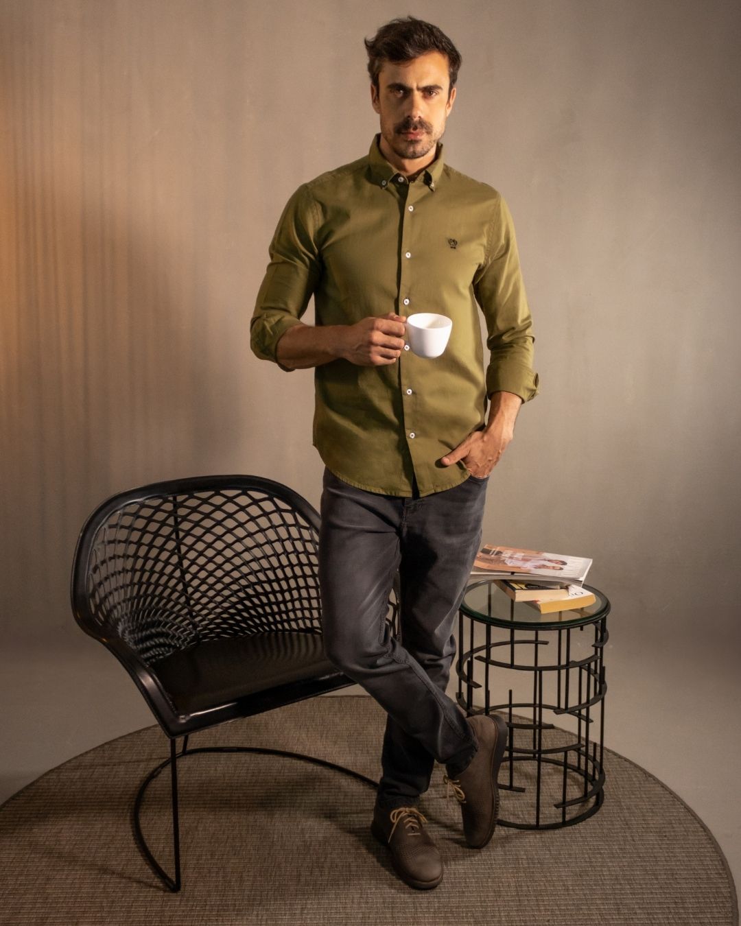 Camisa Antimanchas Oxford Verde Militar - Talla Regular