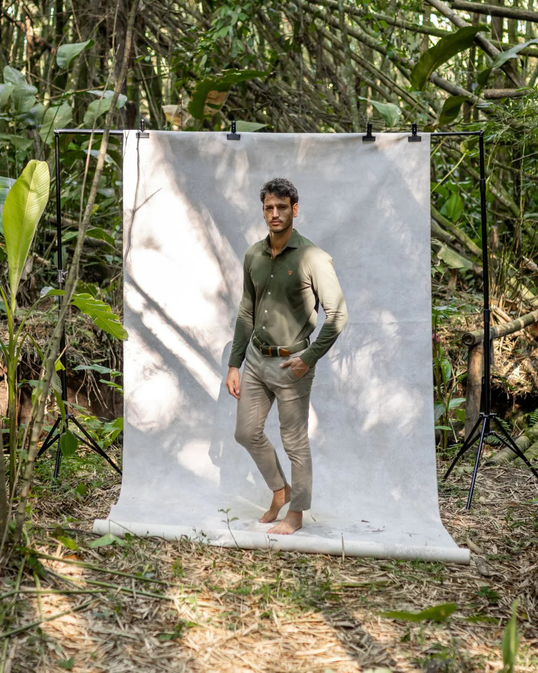 Camisa Antimanchas Piqué Verde Militar