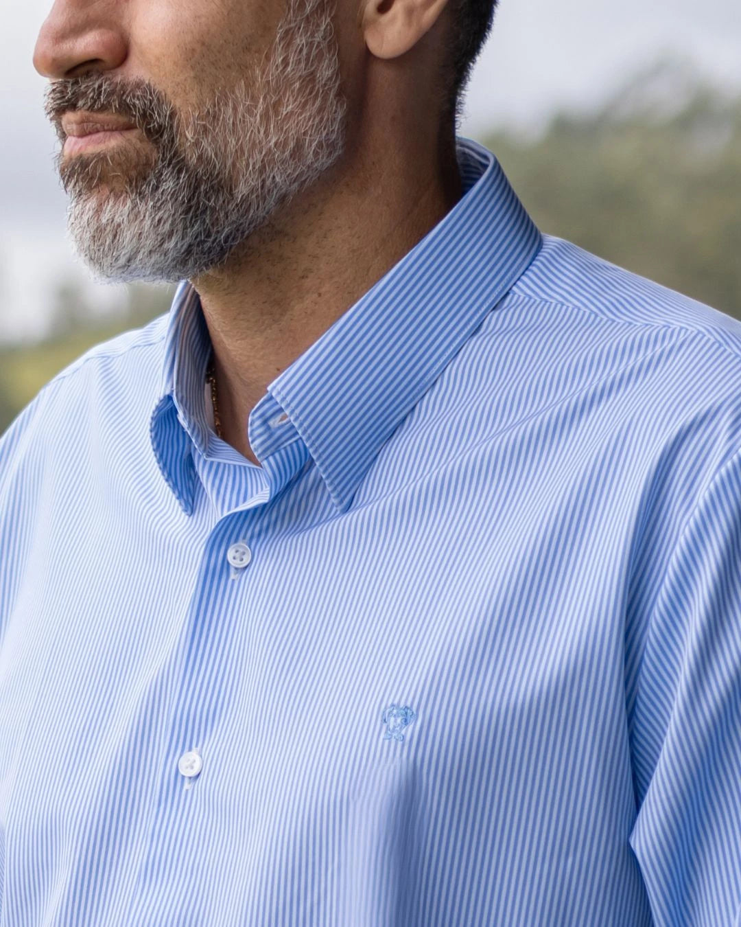 Camisa Performance Antiarrugas Rayas Azul Claro