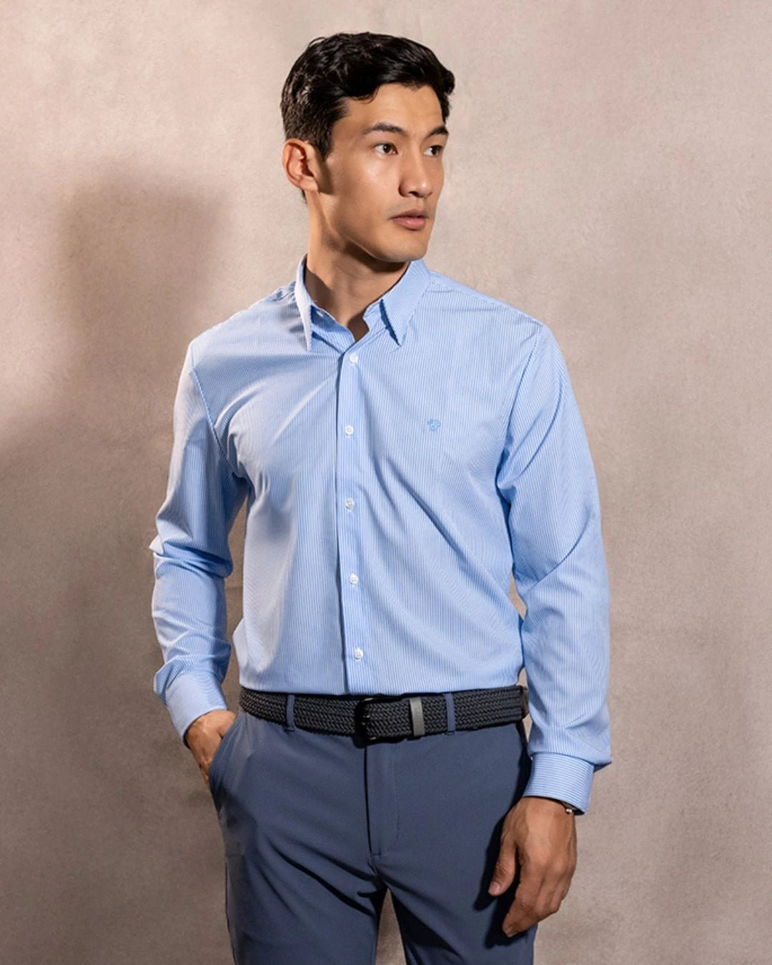 Camisa Performance Antiarrugas Rayas Azul Claro