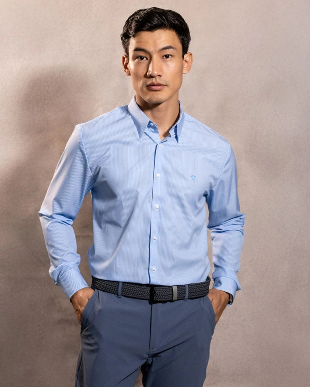 Camisa Performance Antiarrugas Rayas Azul Claro