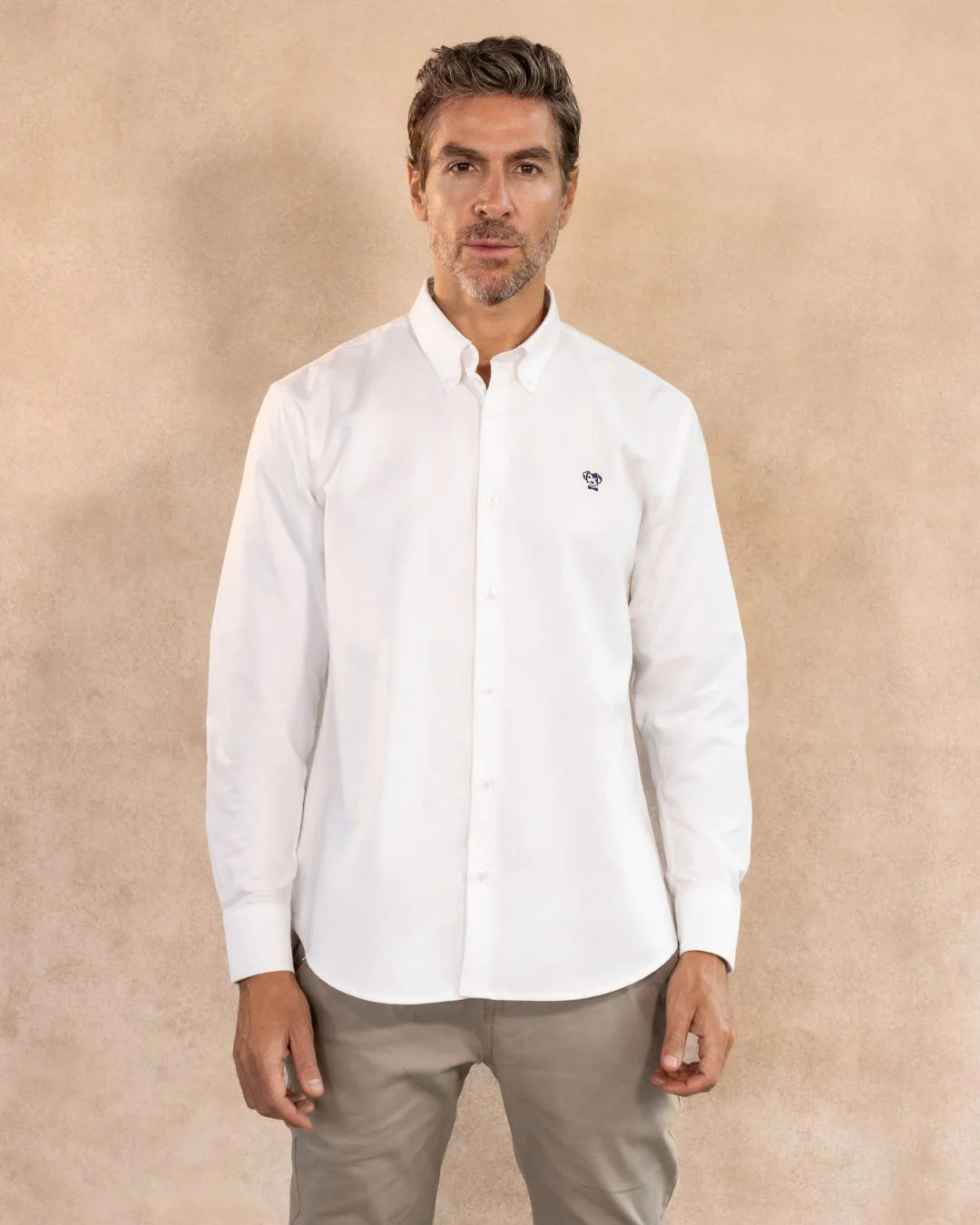 Camisa Antimanchas Oxford Blanca logo Azul Oscuro - Talla Regular
