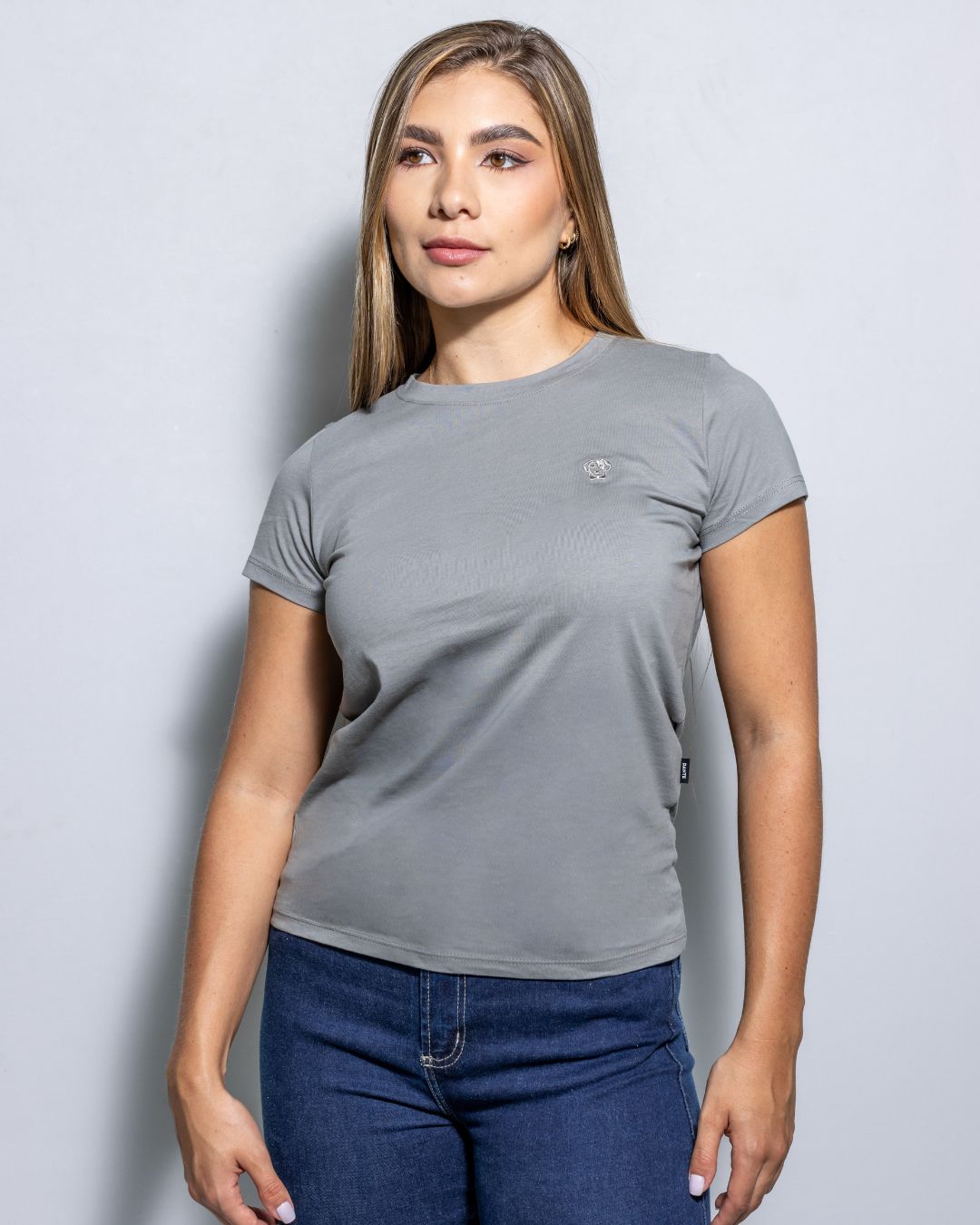 Playera Antimanchas Gris Logo Gris Mujer