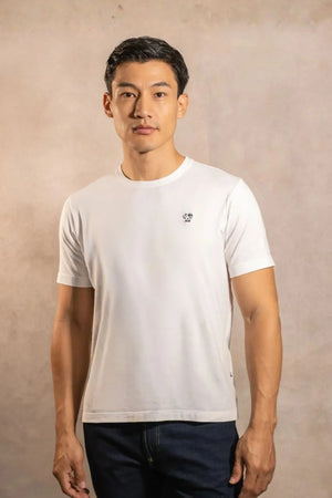 Playera Antimanchas Blanca Logo Azul Obscuro - Talla Regular