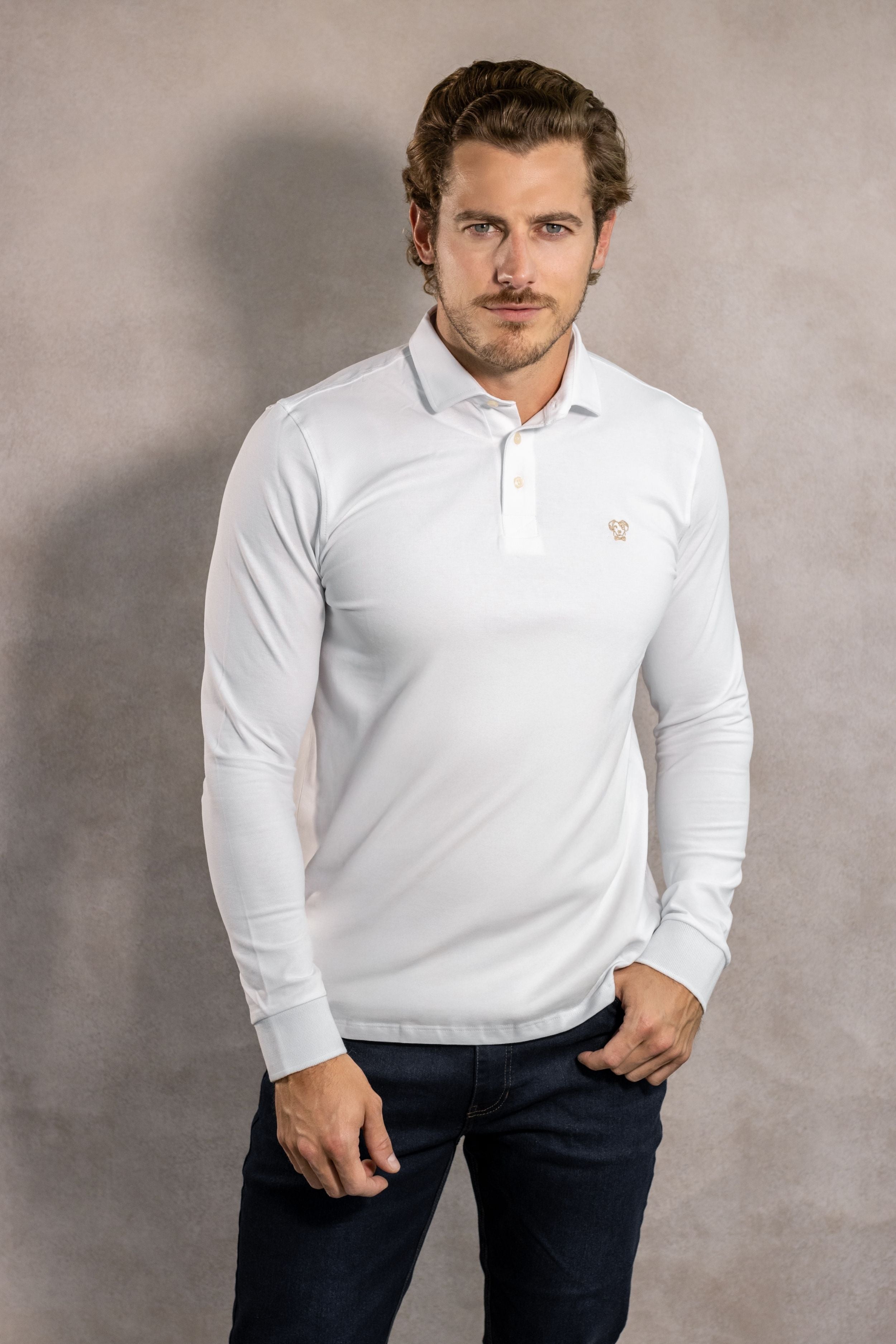 Polo Antimanchas Manga Larga Blanco