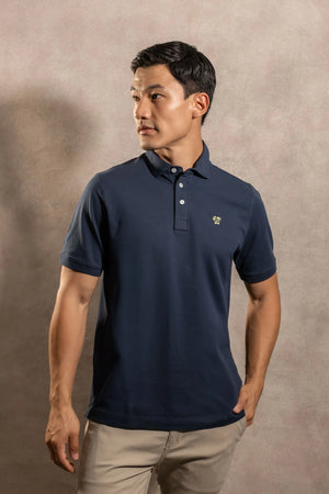 Polo Antimanchas Cuello Rígido Azul Navy - Talla Regular