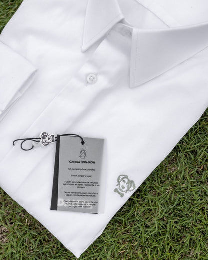 Camisa Antiarrugas Oxford Blanco Logo Sage - Talla Regular