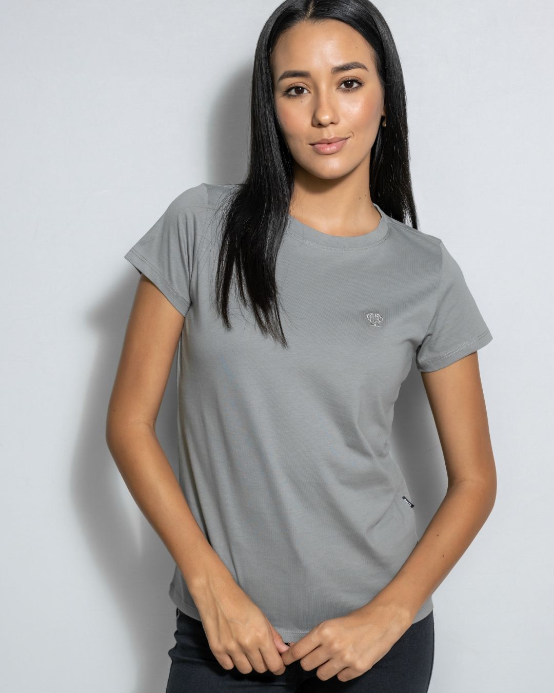 Playera Antimanchas Gris Logo Gris Mujer