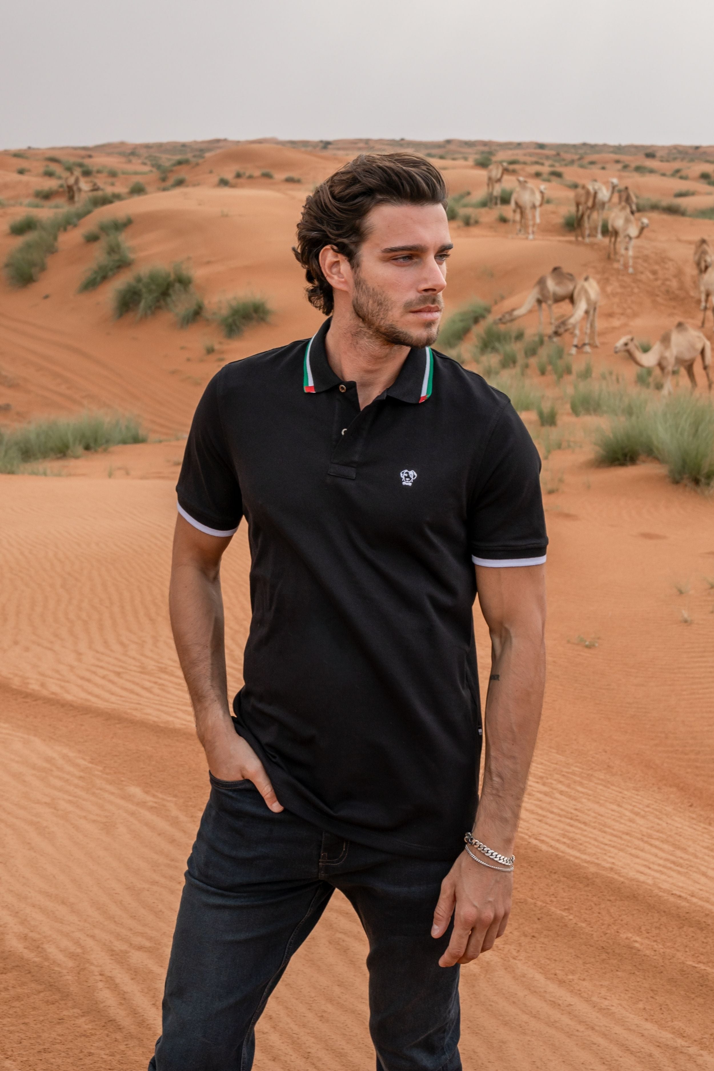 Polo Antimanchas Negra Dubai - Talla Regular