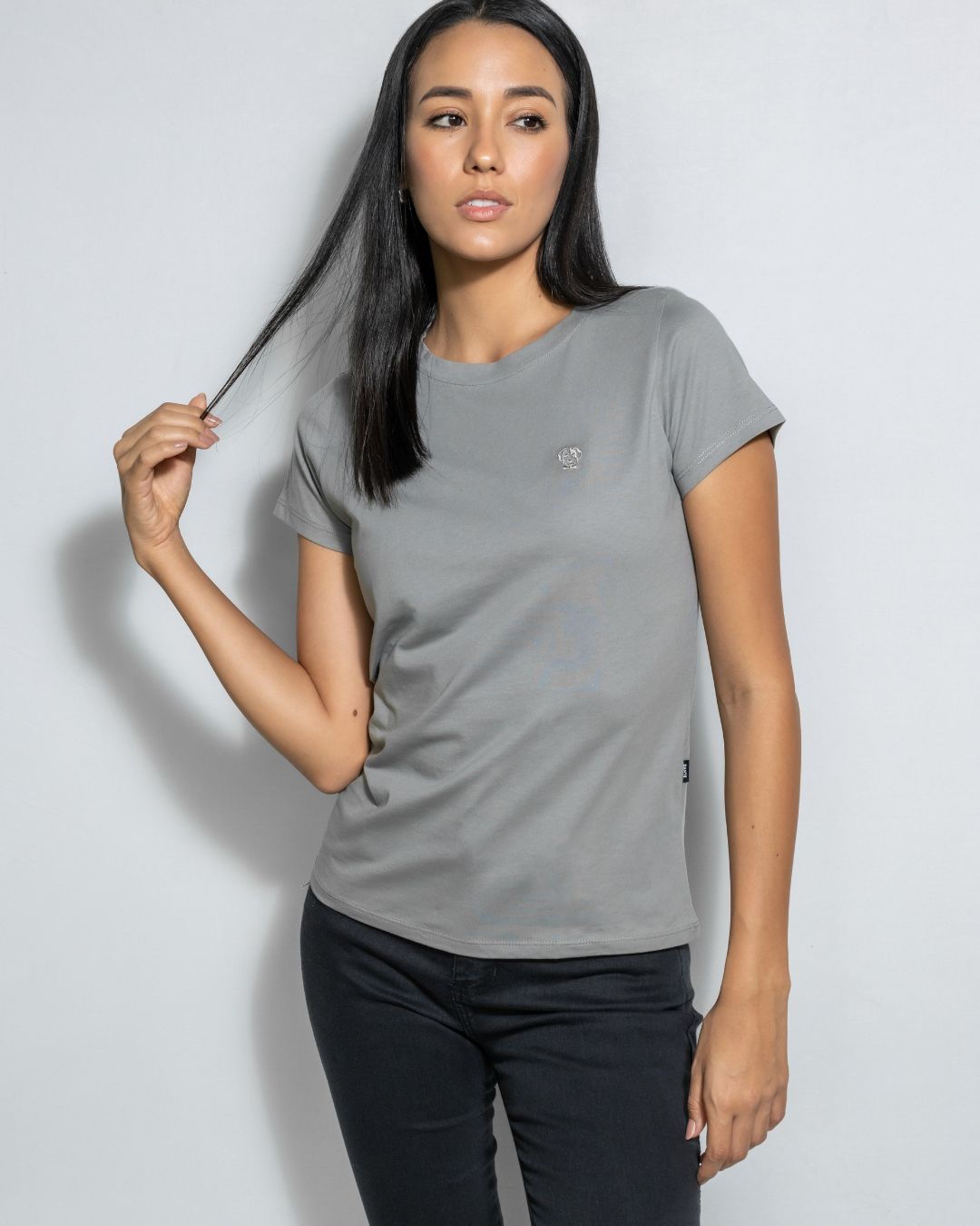 Playera Antimanchas Gris Logo Gris Mujer