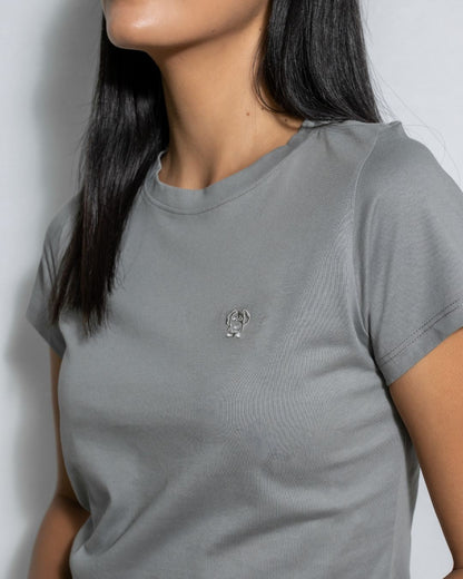 Playera Antimanchas Gris Logo Gris Mujer