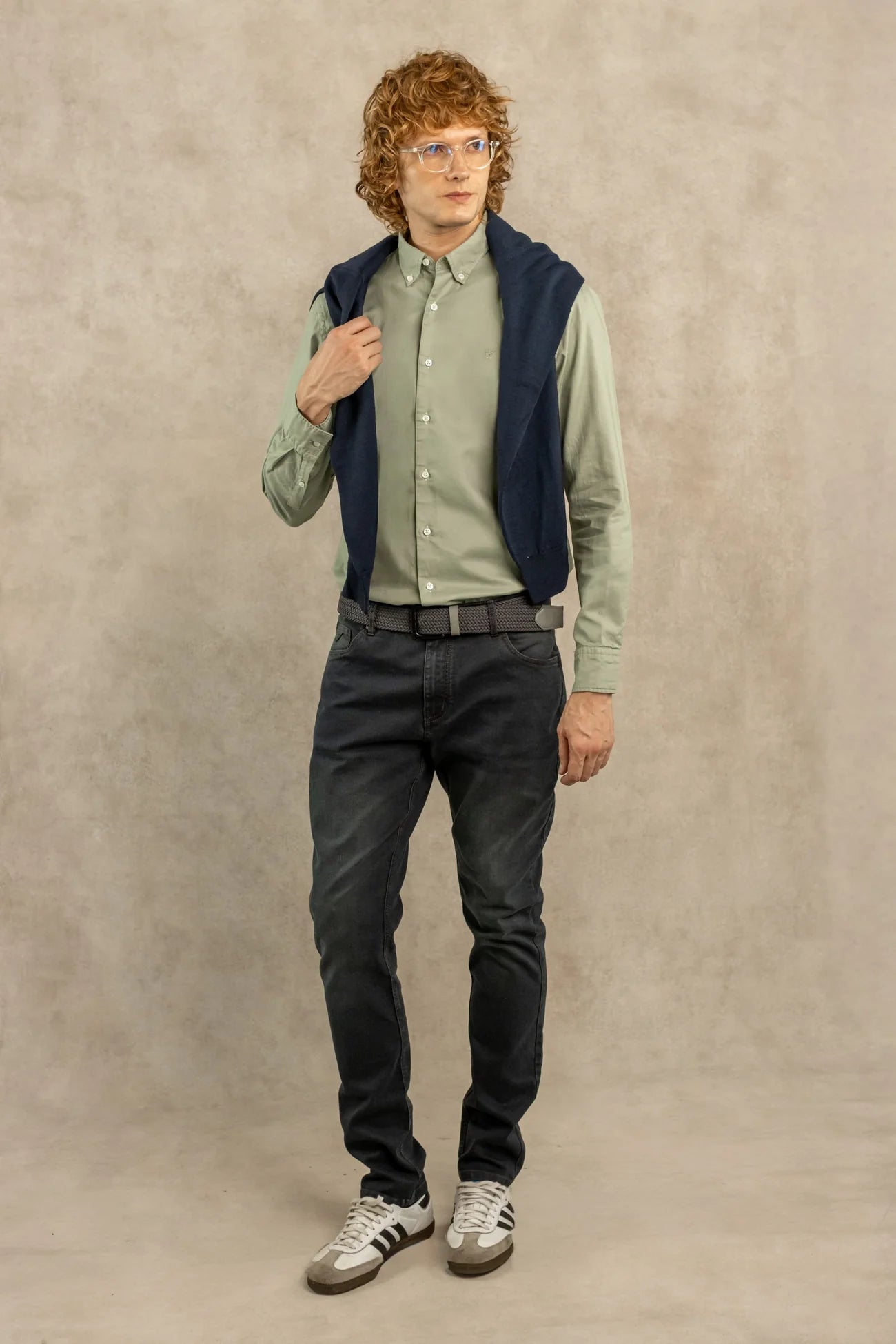 Camisa Antimanchas Oxford Verde Sage Logo Contraste - Talla Regular