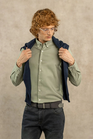 Camisa Antimanchas Oxford Verde Sage Logo Contraste - Talla Regular