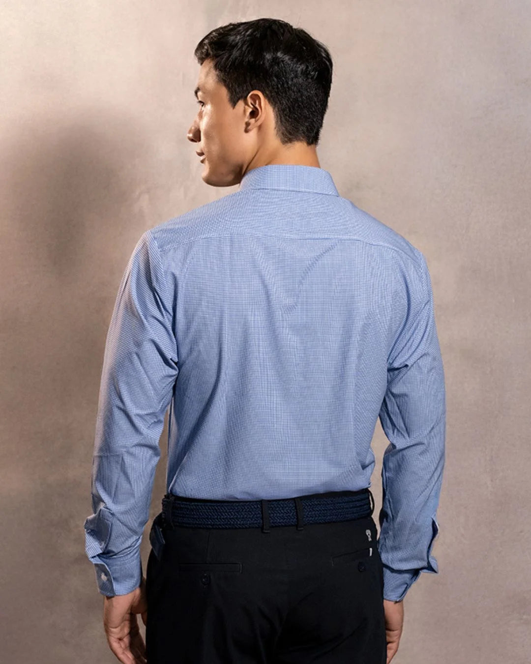 Camisa Performance Antiarrugas Cuadros Textura Azul Oscuro