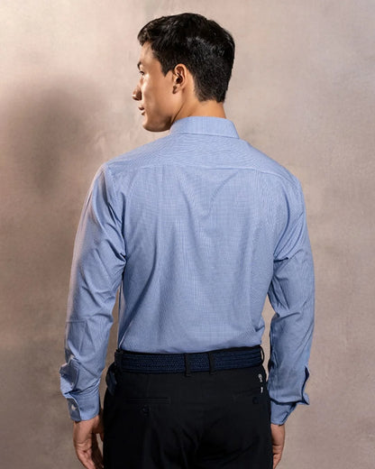 Camisa Performance Antiarrugas Cuadros Textura Azul Oscuro