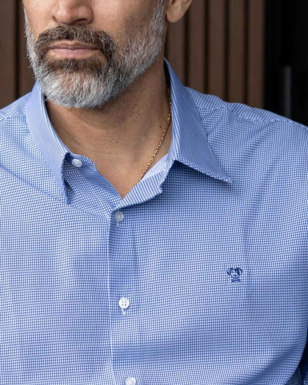 Camisa Performance Antiarrugas Cuadros Textura Azul Oscuro
