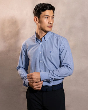 Camisa Performance Antiarrugas Cuadros Textura Azul Oscuro