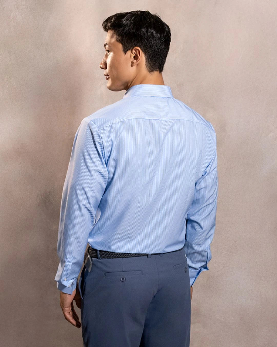 Camisa Performance Antiarrugas Rayas Azul Claro