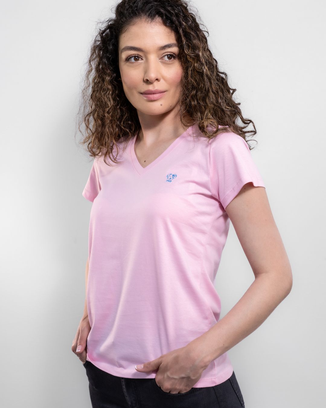 Playera Antimanchas Cuello V Rosado Mujer