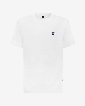 Playera Antimanchas Blanca Logo Azul Obscuro - Talla Regular