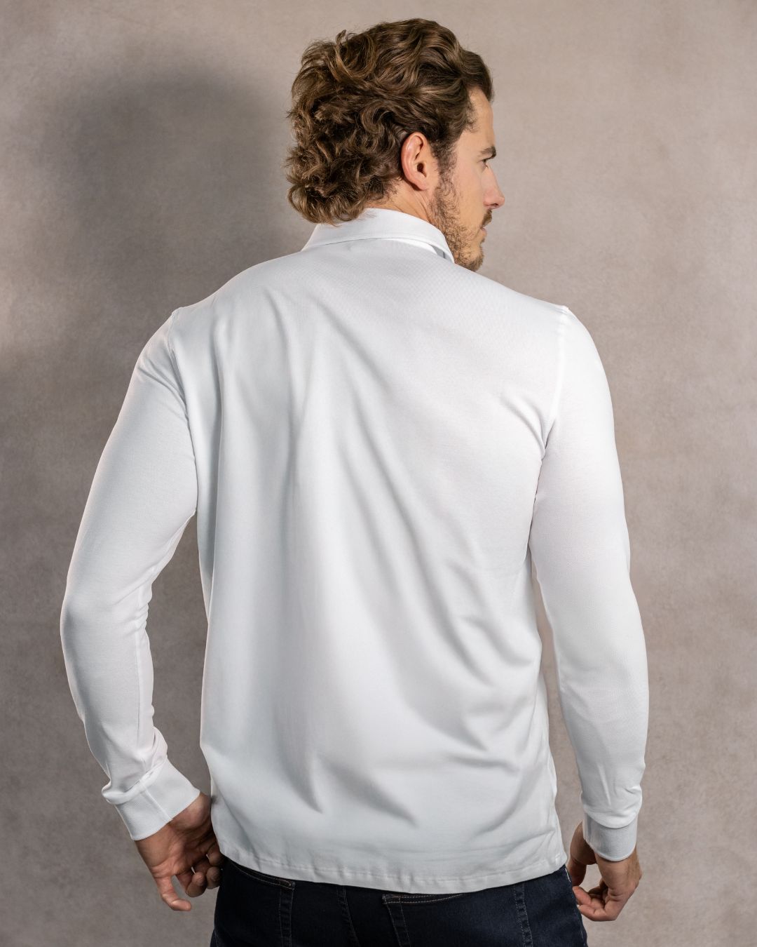 Polo Antimanchas Manga Larga Blanco
