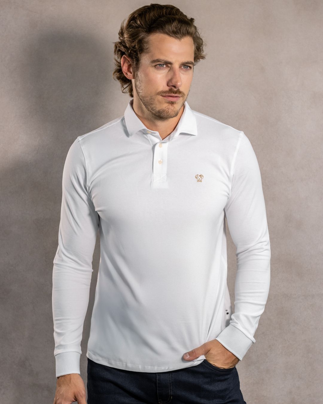 Polo Antimanchas Manga Larga Blanco